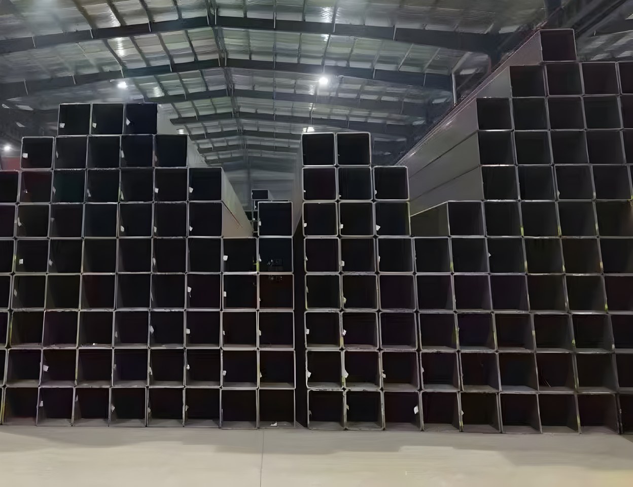 Large square and rectangular tube stock in the workshop