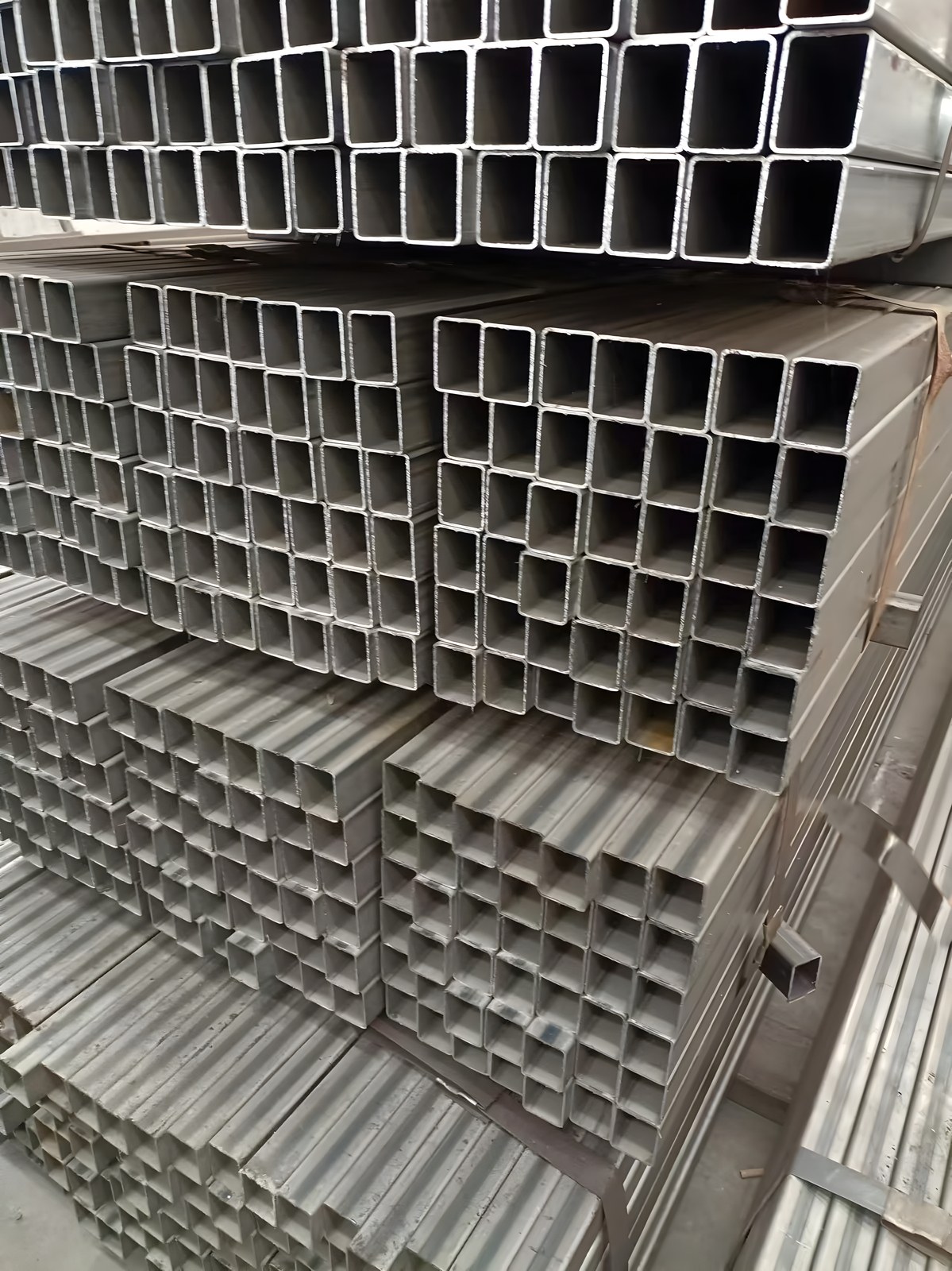 Punched-face square tube stack, close-up view