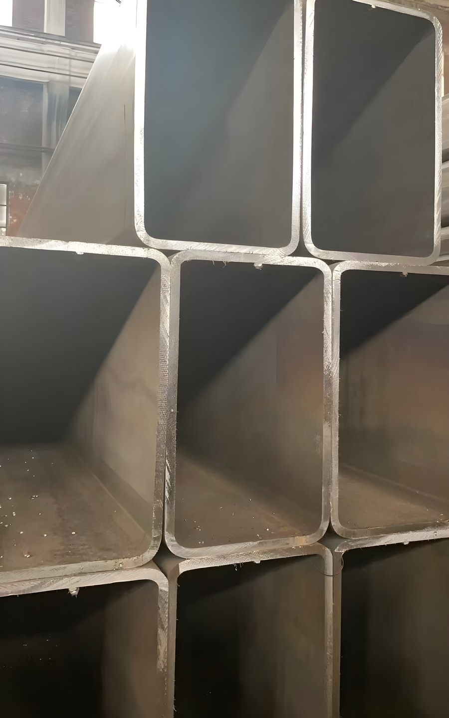 Cut-end detail of large square tube