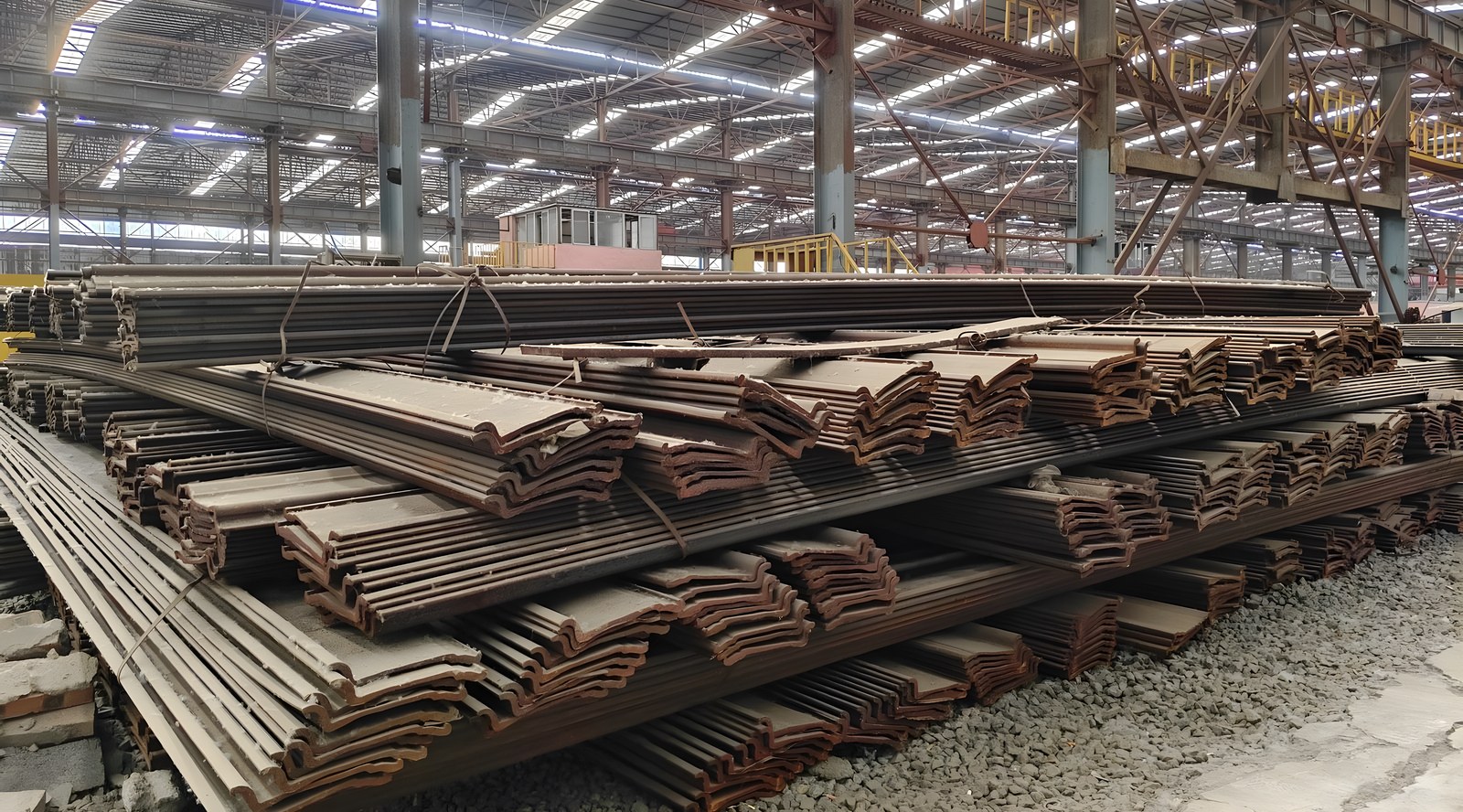 Rim section steel bundles in the warehouse