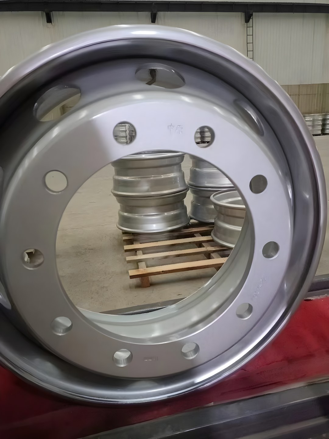 Steel wheel with ZHONGYUAN stamping on the disc