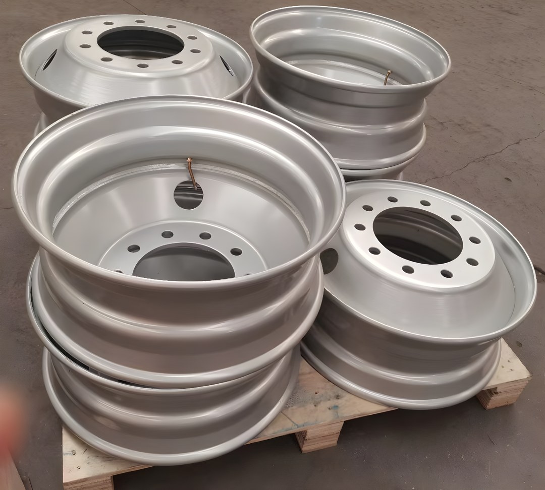 Finished truck and bus wheels on a pallet